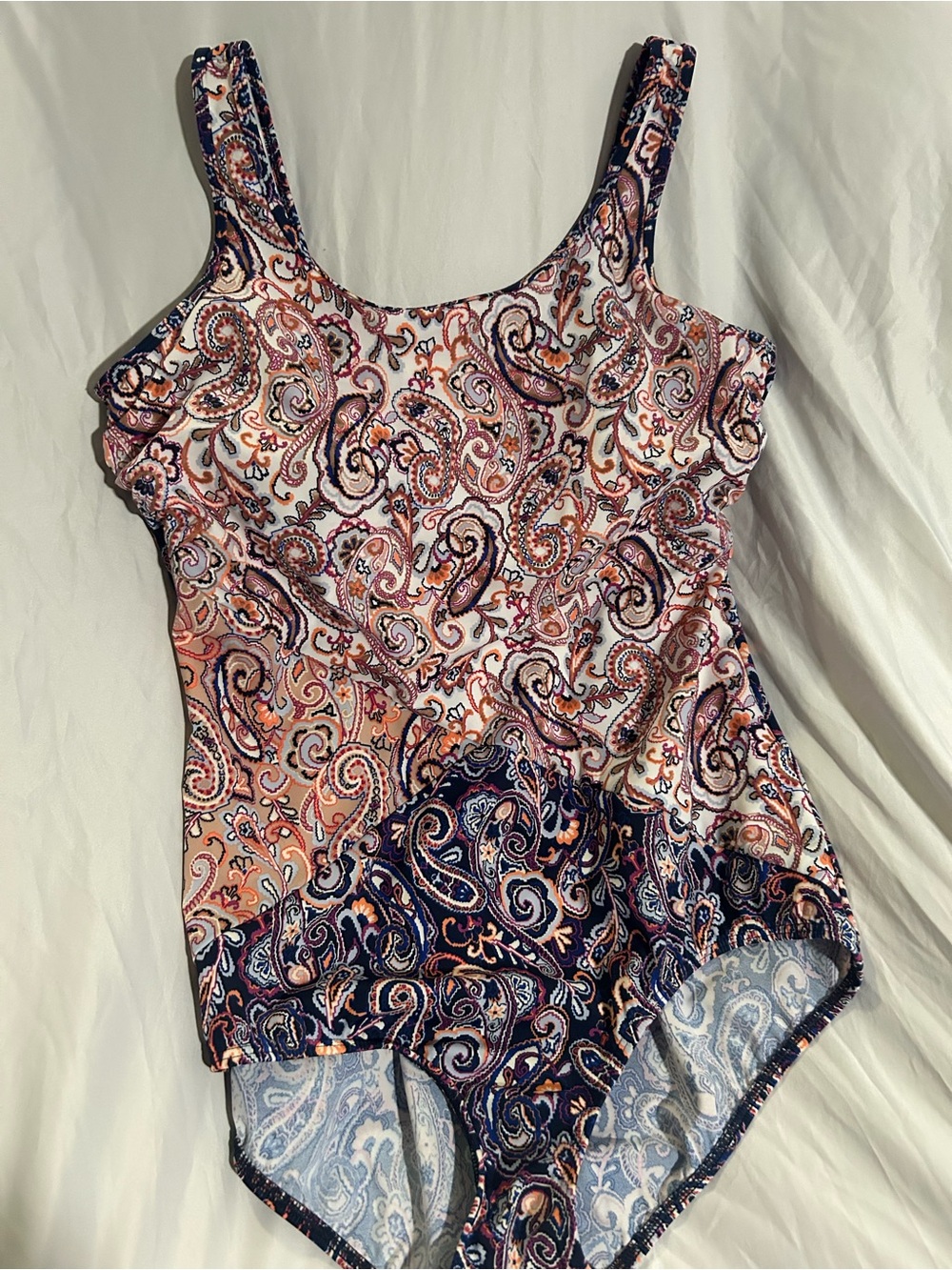 Lands' End Paisley swimsuit in Pink and Navy pattern - Picture 8 of 13